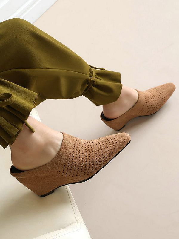 apricot pointed toe wedge suede effect mules — view 3