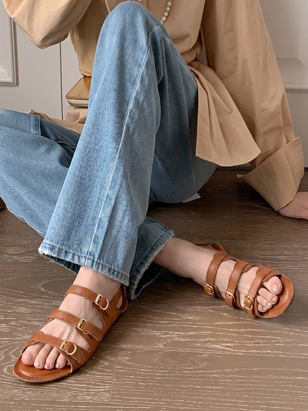 Burgundy Buckle Gladiator Sandals — view 10