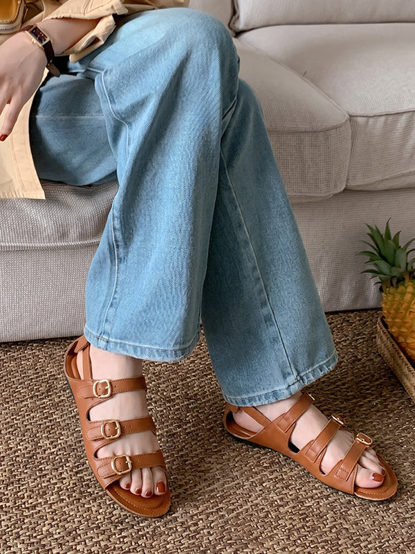 Burgundy Buckle Gladiator Sandals — view 9