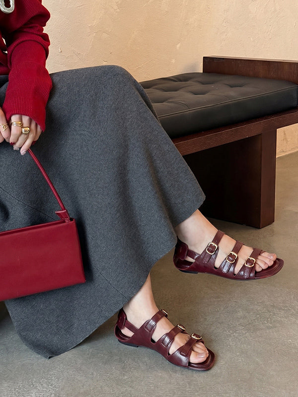 burgundy buckle gladiator sandals — view 3