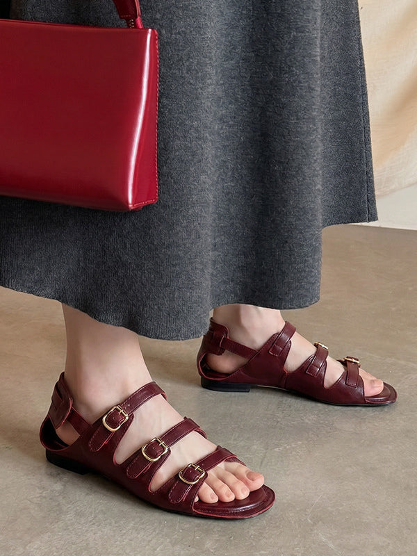 burgundy buckle gladiator sandals — view 2