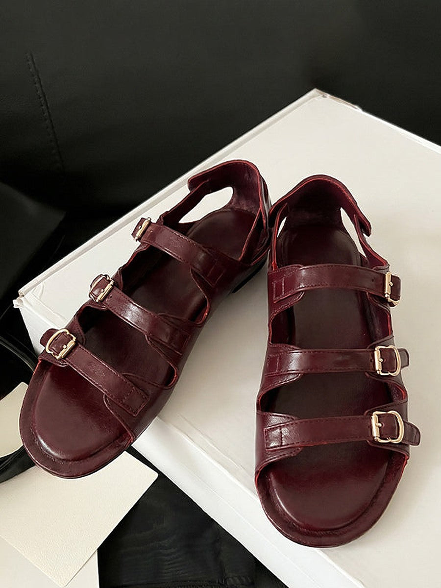 Burgundy Buckle Gladiator Sandals — view 1