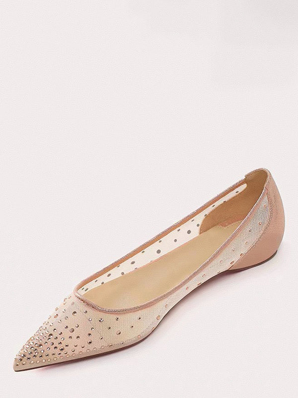 Champagne Pointed-Toe Slip-On Embellished Ballet Flats — view 2