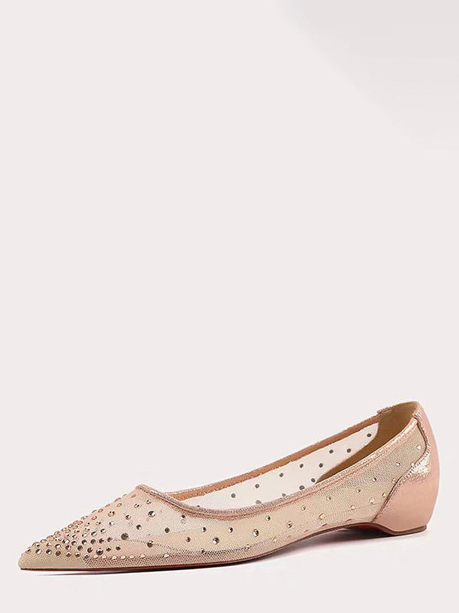 Champagne Pointed-Toe Slip-On Embellished Ballet Flats — view 1