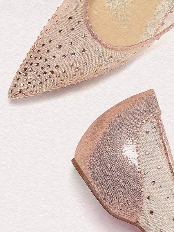Champagne Pointed-Toe Slip-On Embellished Ballet Flats — view 3