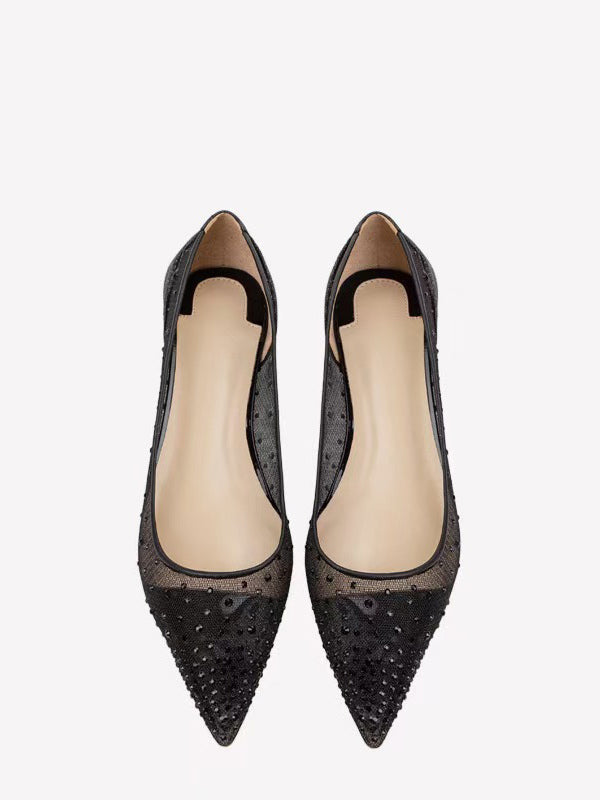 Champagne Pointed-Toe Slip-On Embellished Ballet Flats — view 5