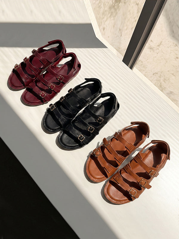 Burgundy Buckle Gladiator Sandals — view 11