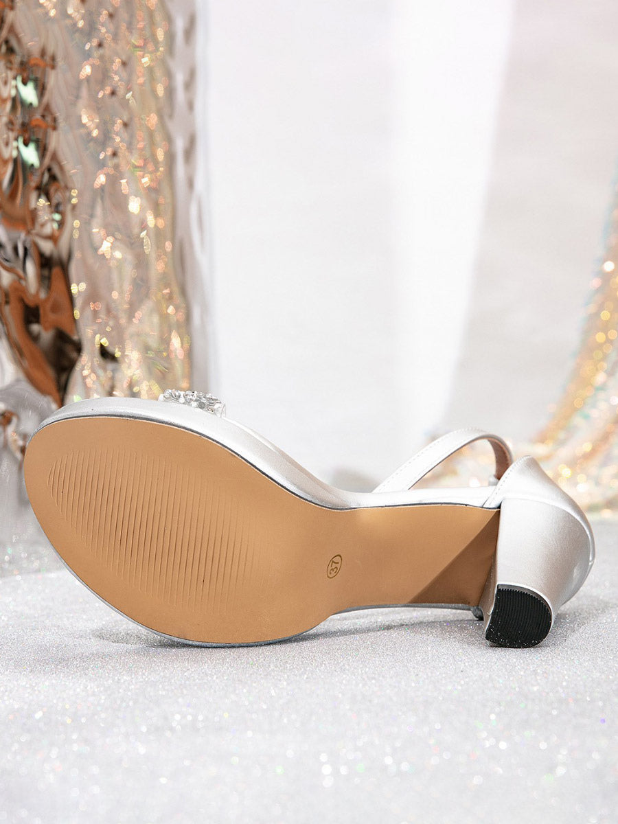 Silver Open-Toe Ankle-Strap Block Heel Sandals — view 4
