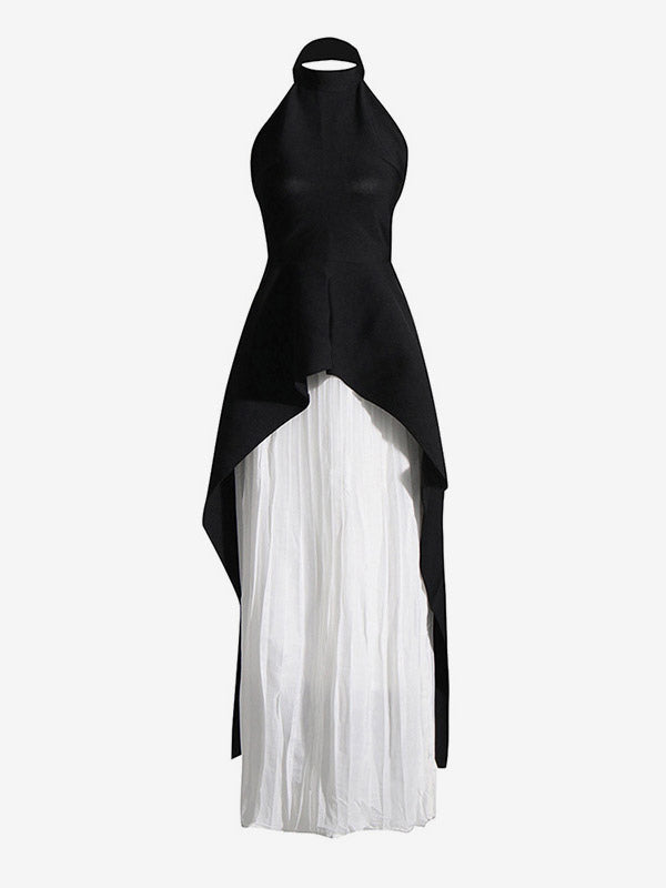 Black Halter-Neck Wrap Pleated Two-Piece Set — view 2