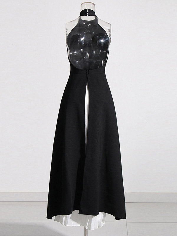 Black Halter-Neck Wrap Pleated Two-Piece Set — view 3