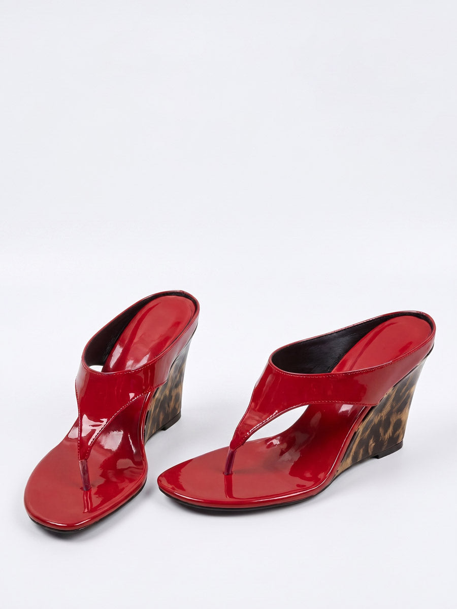red leopard print wedge sandals — view 6