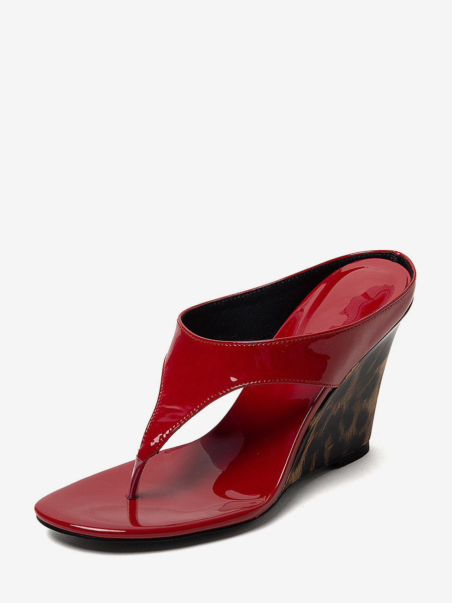 Red Leopard Print Wedge Sandals — view 7