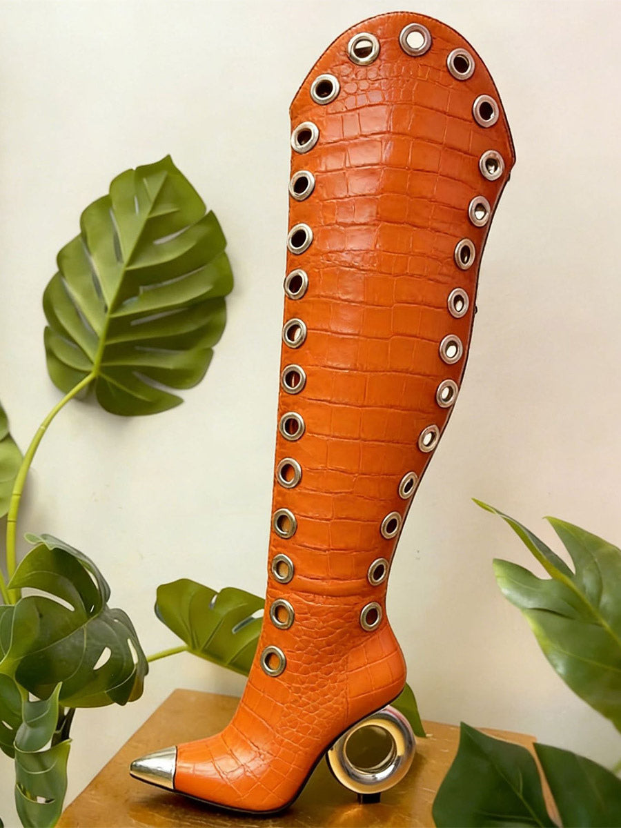 Gold Pointed-Toe Over-The-Knee Boots — view 1