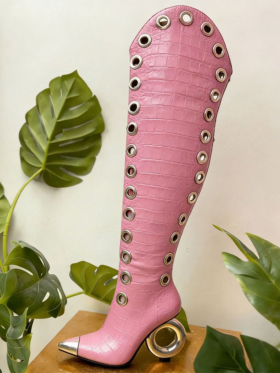 Gold Pointed-Toe Over-The-Knee Boots — view 8