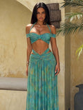 Blue Halter-Neck Off-Shoulder High-Waisted Two-Piece Set — view 1