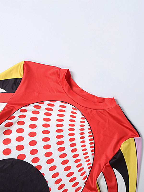 Red Long-Sleeve High-Waisted Polka Dot Two-Piece Set — view 7