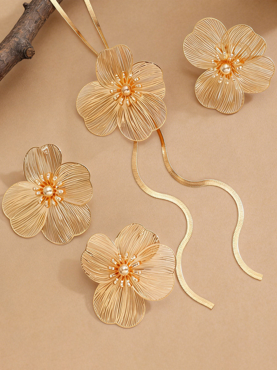gold floral longline earrings — view 2