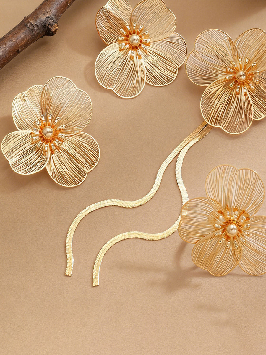 gold floral longline earrings — view 3