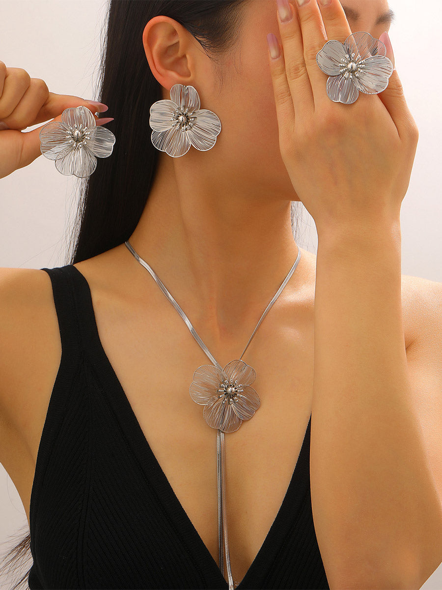 gold floral longline earrings — view 4
