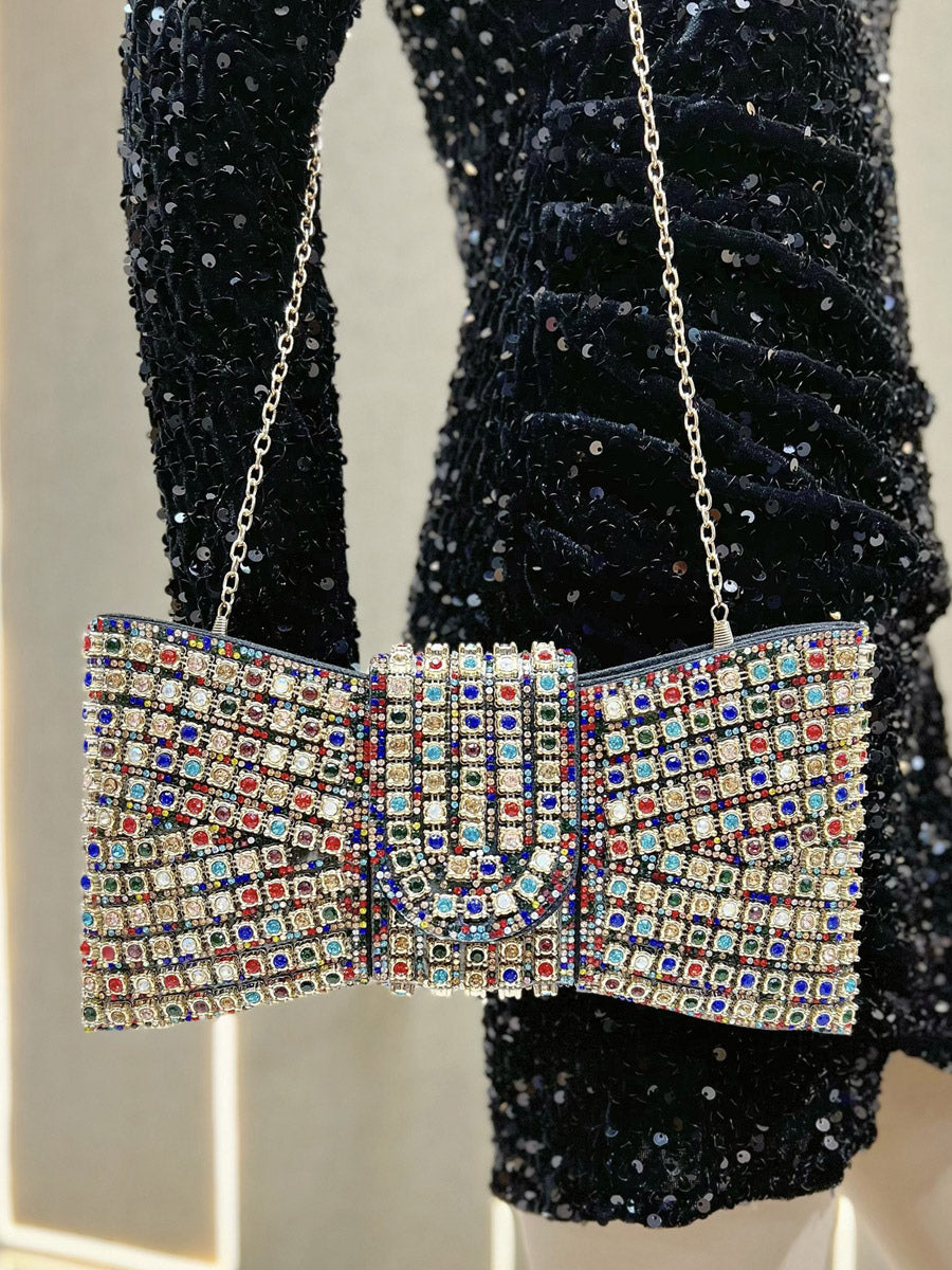 gold embellished relaxed bow detail handbag — view 3