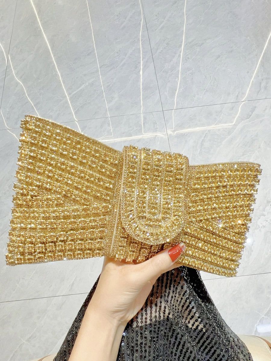 gold embellished relaxed bow detail handbag — view 5