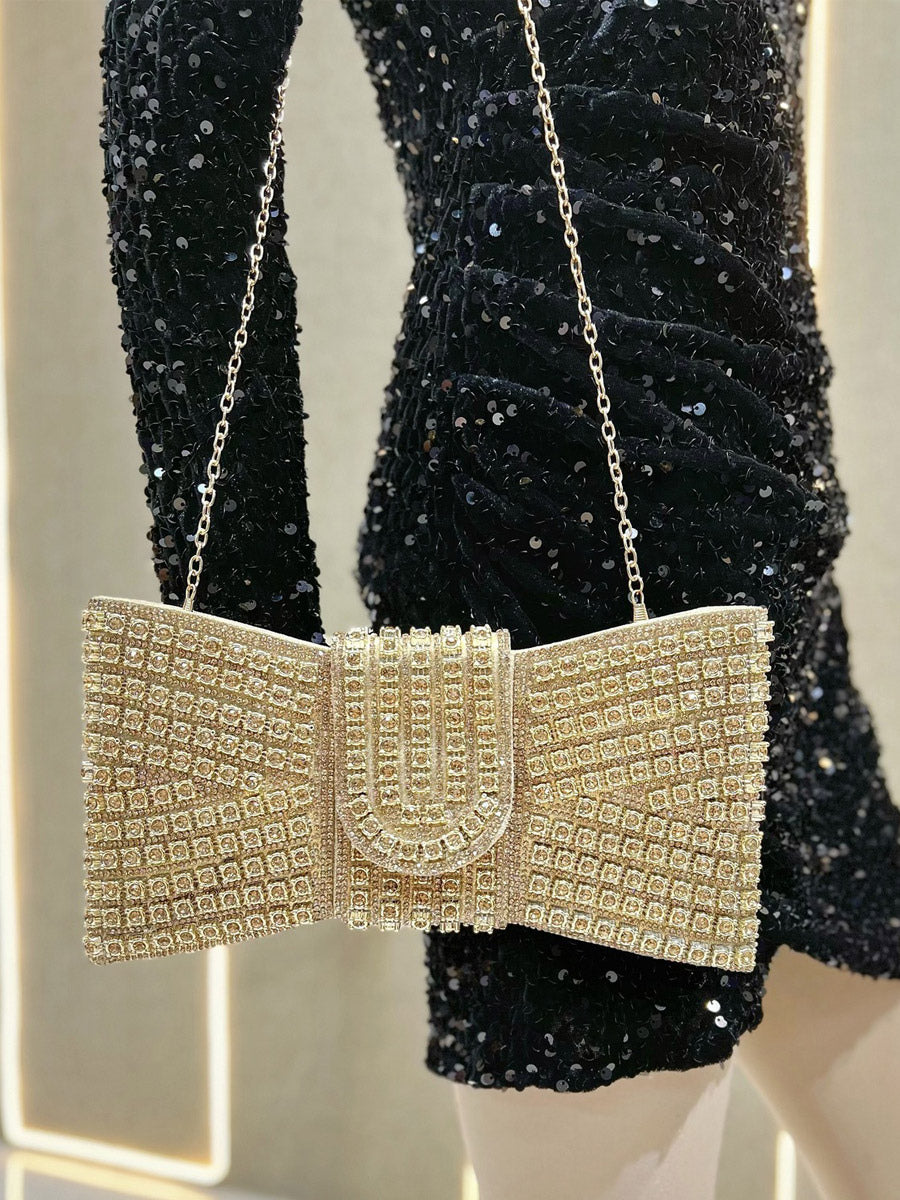 gold embellished relaxed bow detail handbag — view 6