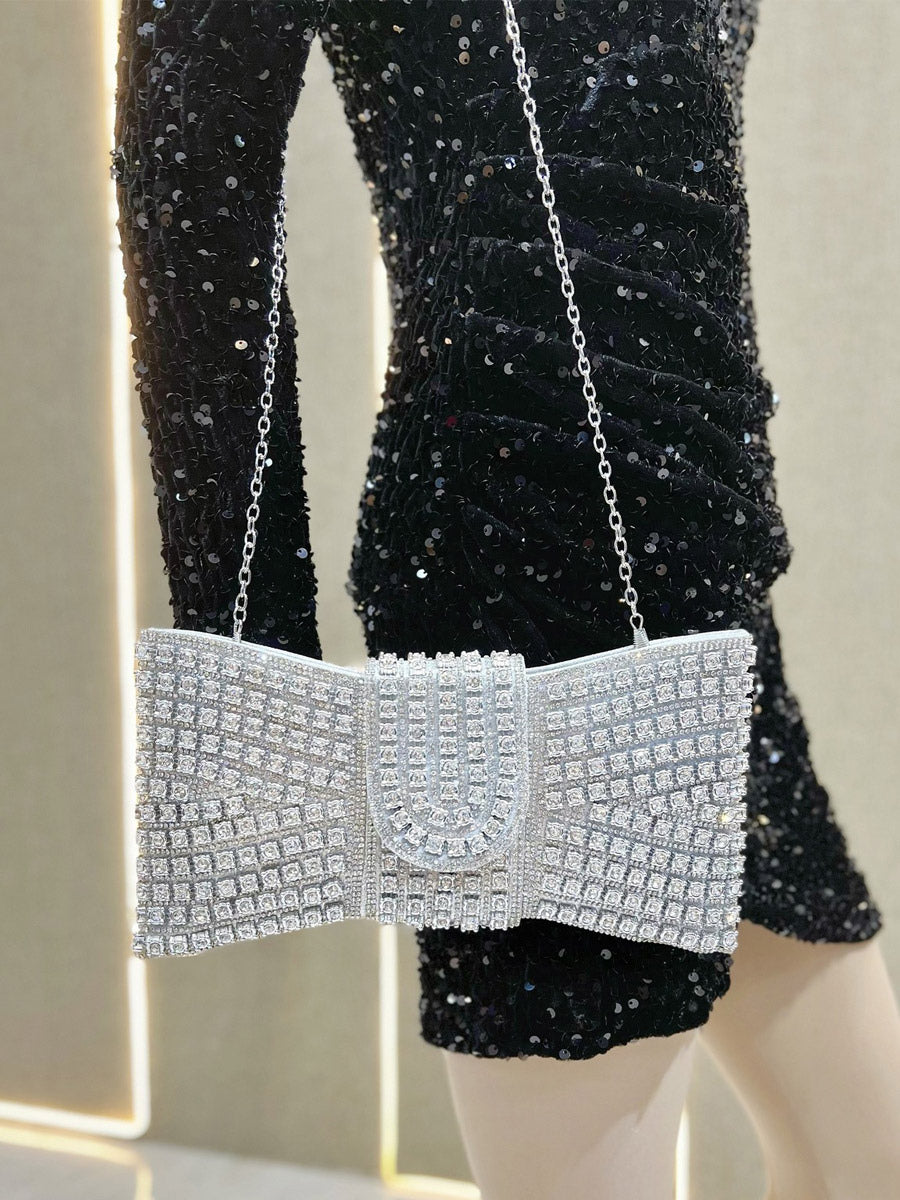 gold embellished relaxed bow detail handbag — view 8