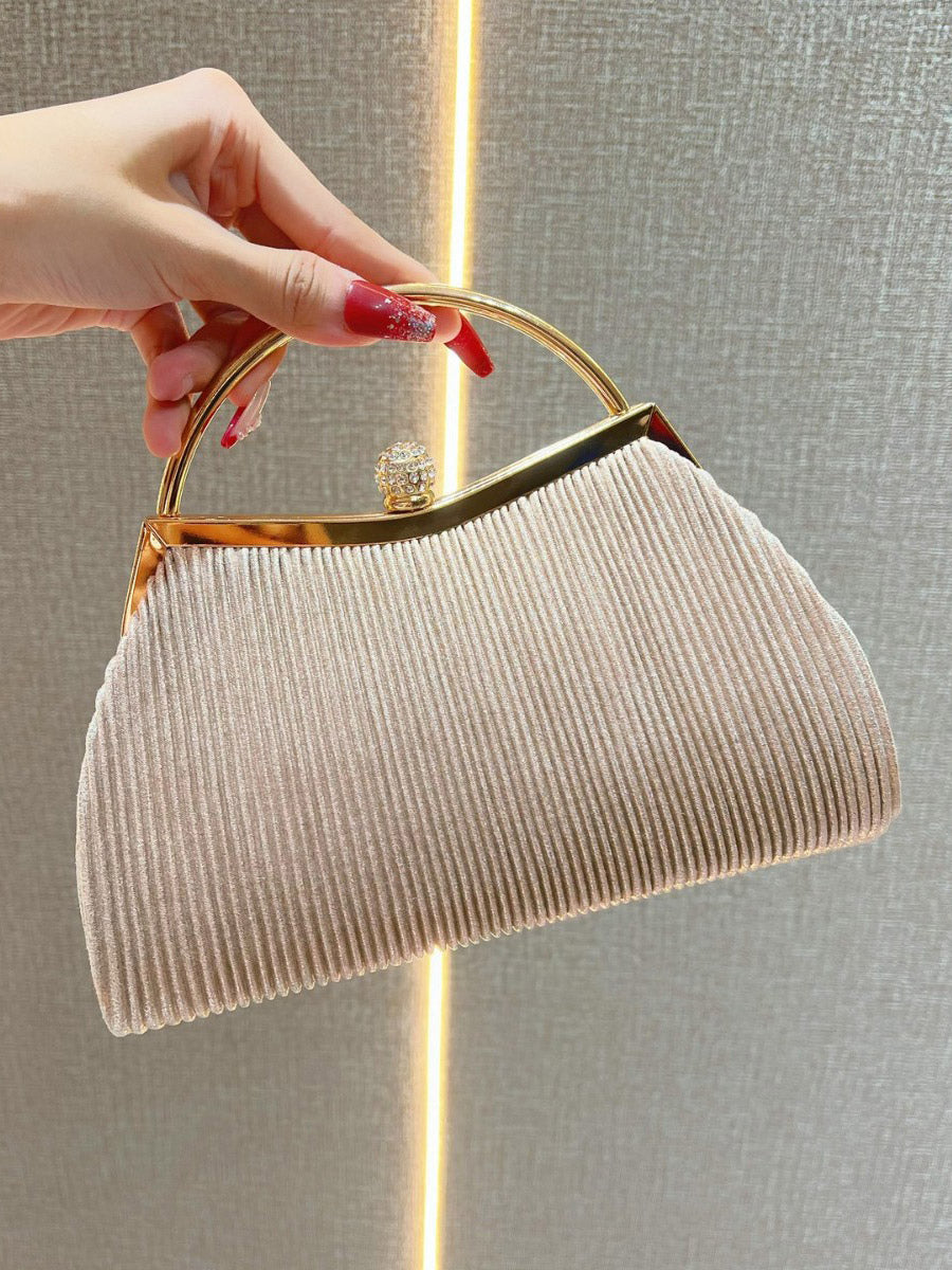 gold pleated striped handbag — view 4