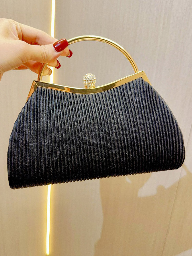 gold pleated striped handbag — view 5