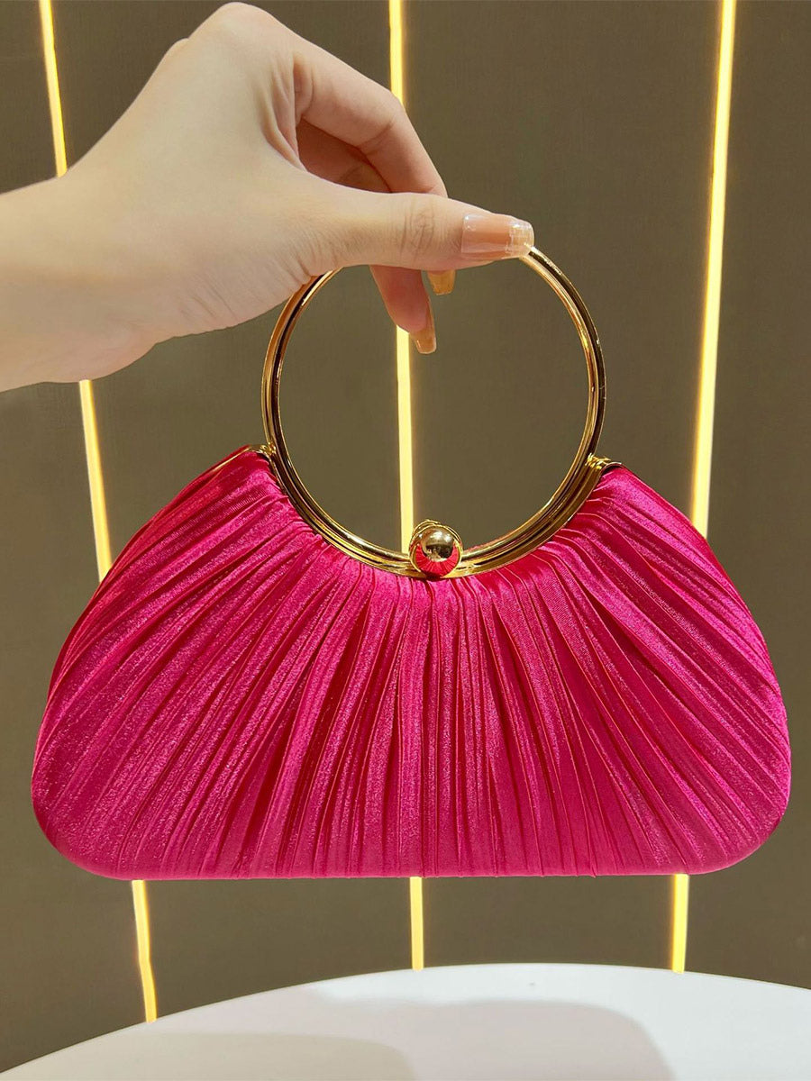 apricot pleated satin handbag — view 6