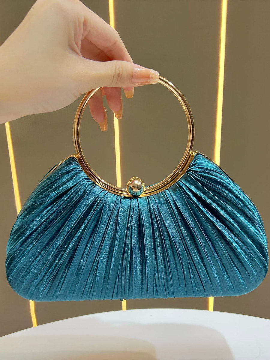 apricot pleated satin handbag — view 3