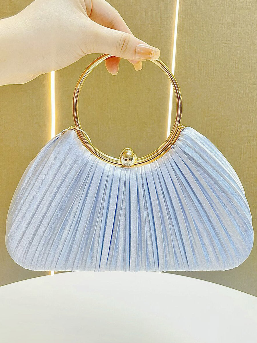 apricot pleated satin handbag — view 9