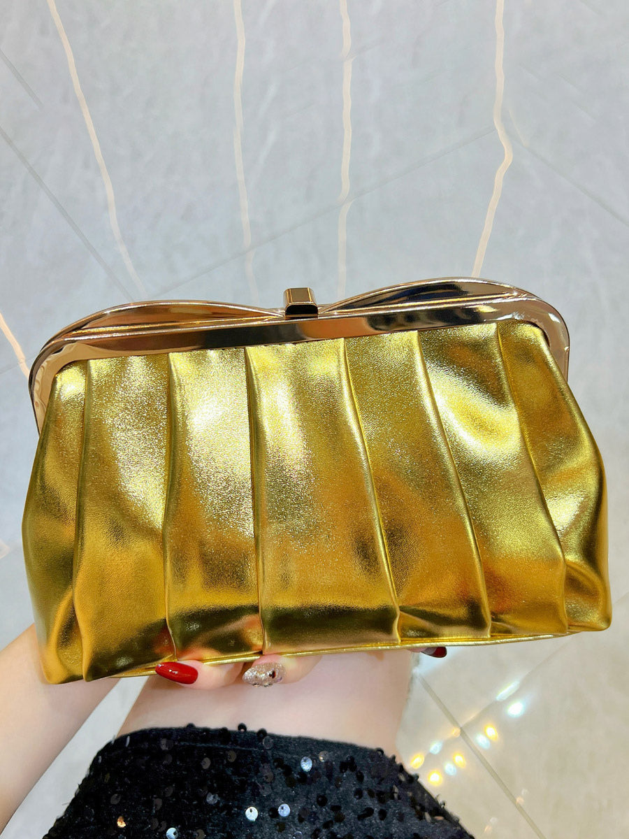 Gold Pleated Metallic Handbag — view 1