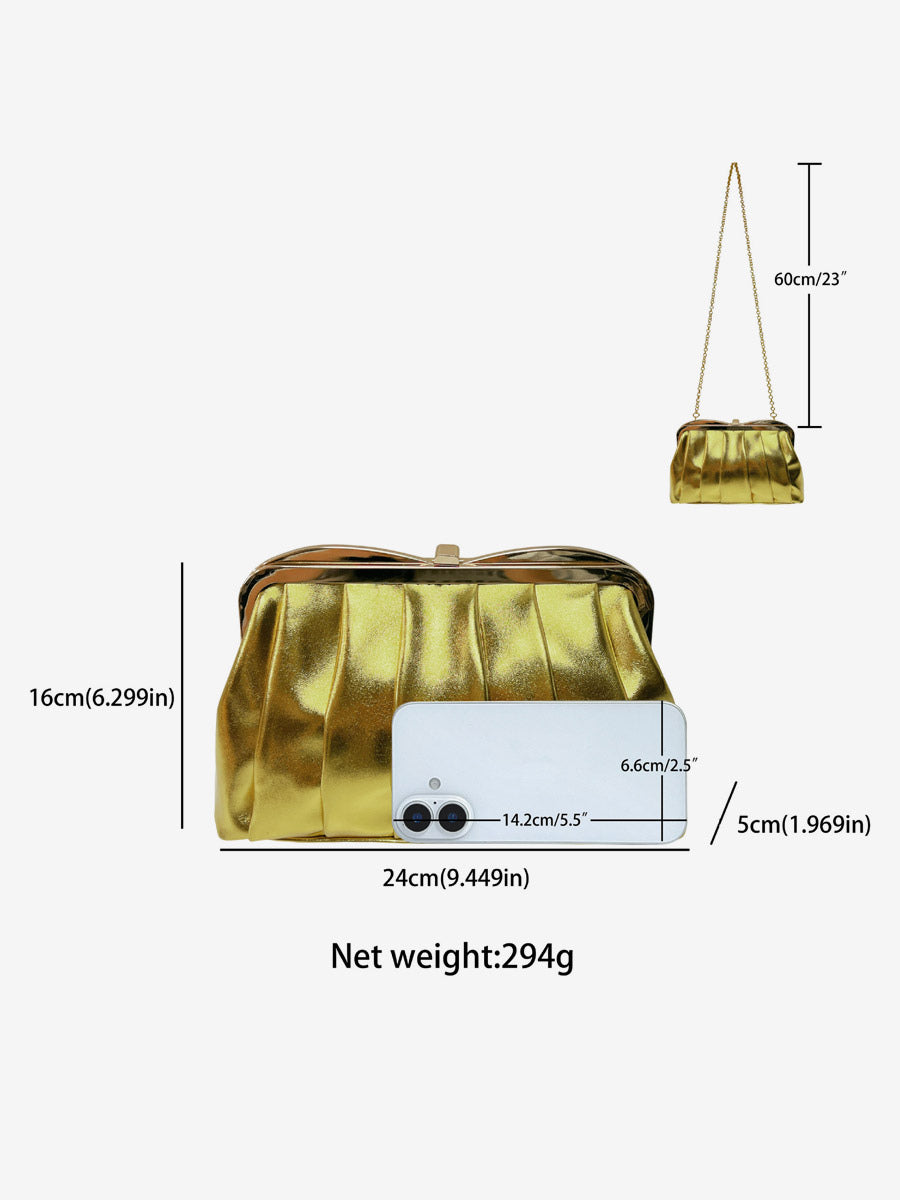 gold pleated metallic handbag — view 3