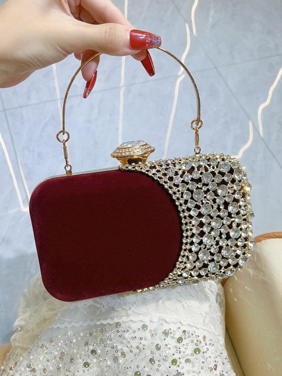 burgundy embellished velvet contrast panel handbag — view 1