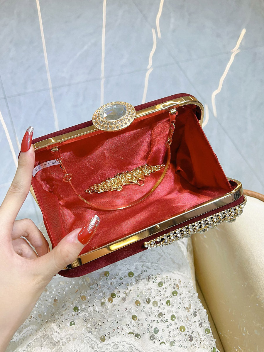 burgundy embellished velvet contrast panel handbag — view 3