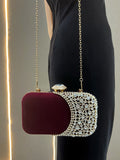 burgundy embellished velvet contrast panel handbag — view 2
