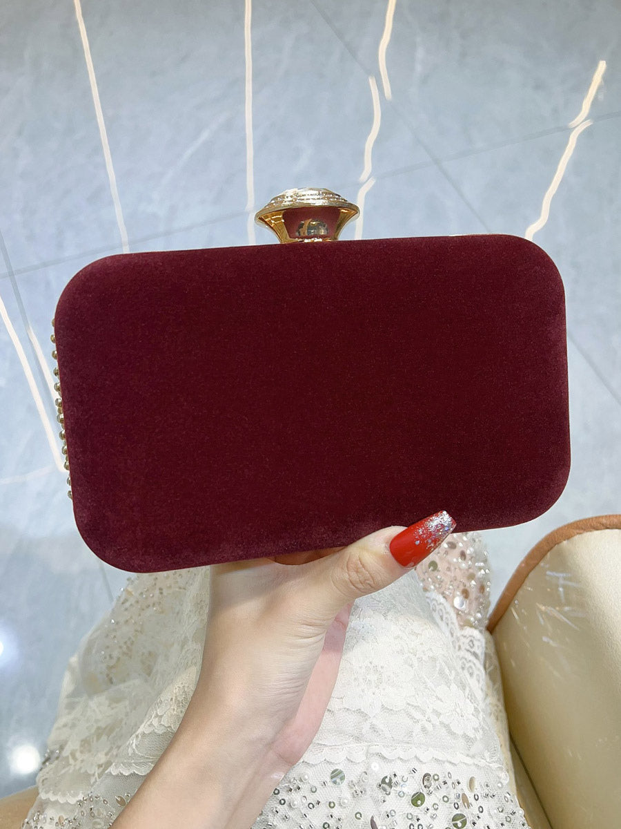 burgundy embellished velvet contrast panel handbag — view 4