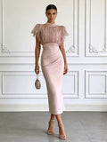 Pink Ruffle Side Split Sheer Midi Dress — view 1