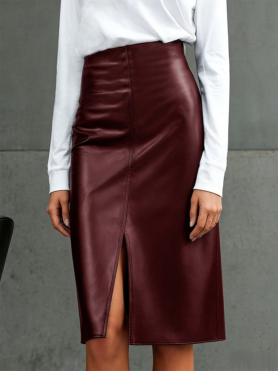 Burgundy High-Waisted Fitted Midi Bodycon Dress — view 5