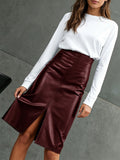 Burgundy High-Waisted Fitted Midi Bodycon Dress — view 3