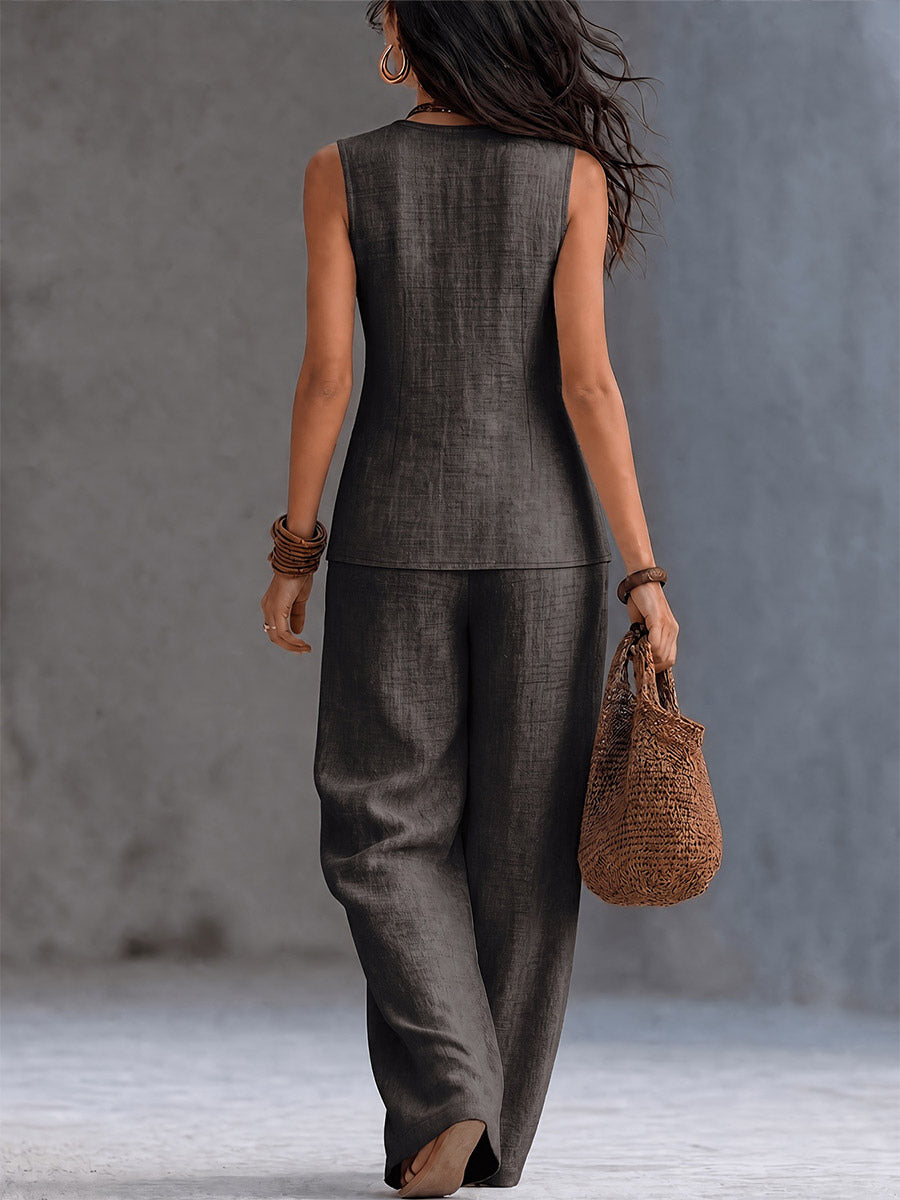 ivory sleeveless v neck wrap two piece set — view 5