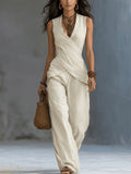 Ivory Sleeveless V-Neck Wrap Two-Piece Set — view 1