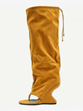 Yellow Wedge Suede-Effect Knee-High Boots — view 2
