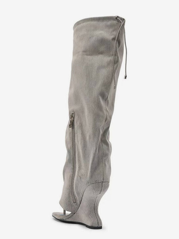 Yellow Wedge Suede-Effect Knee-High Boots — view 12