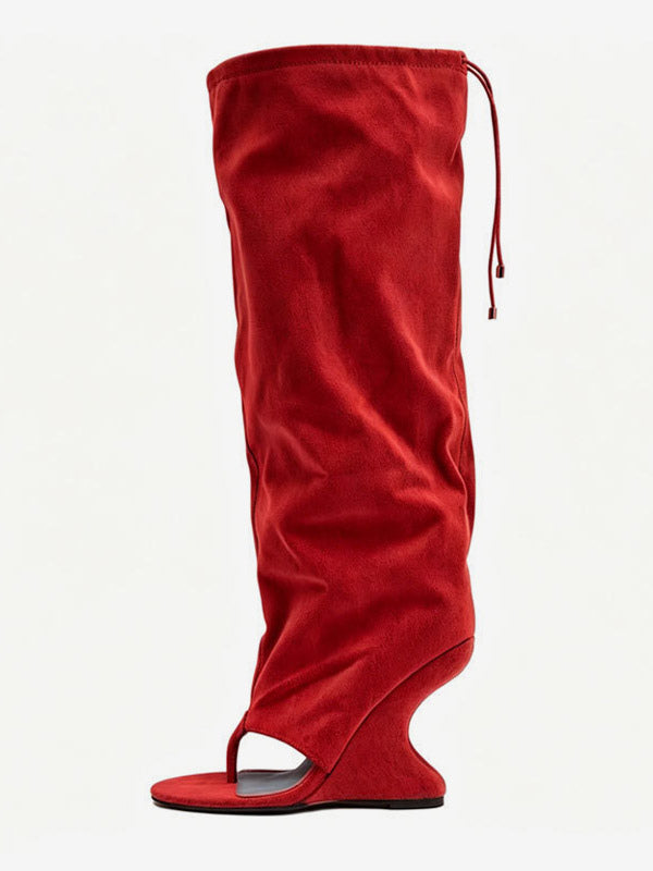 Yellow Wedge Suede-Effect Knee-High Boots — view 3