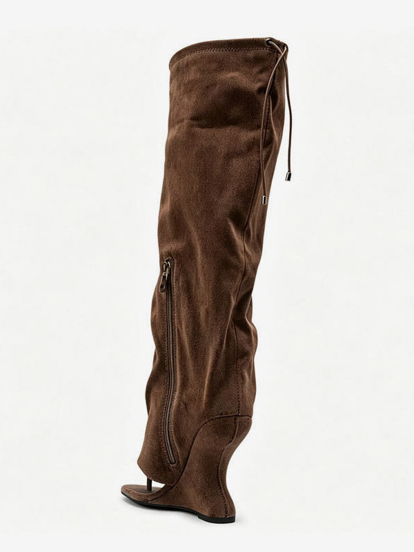 Yellow Wedge Suede-Effect Knee-High Boots — view 6