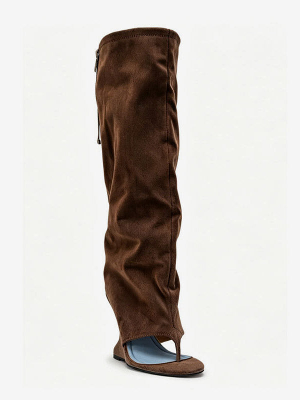 Yellow Wedge Suede-Effect Knee-High Boots — view 5