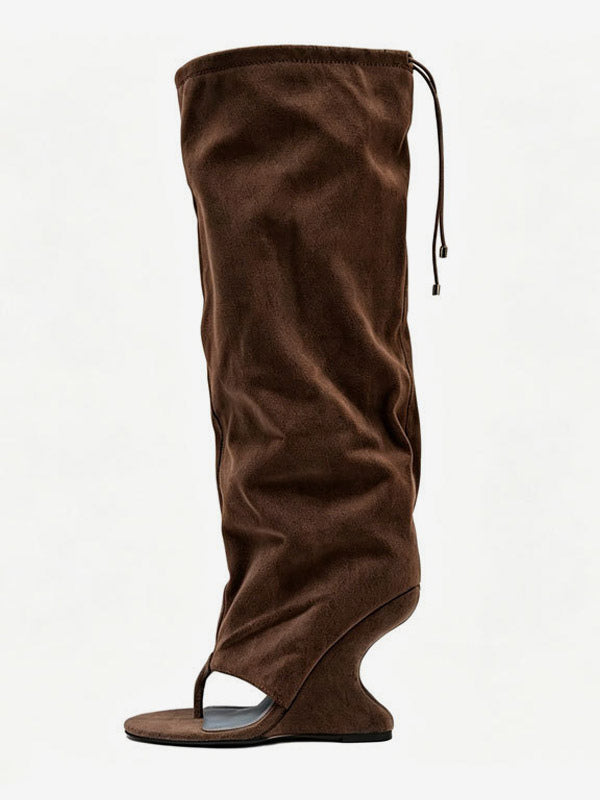 Yellow Wedge Suede-Effect Knee-High Boots — view 4