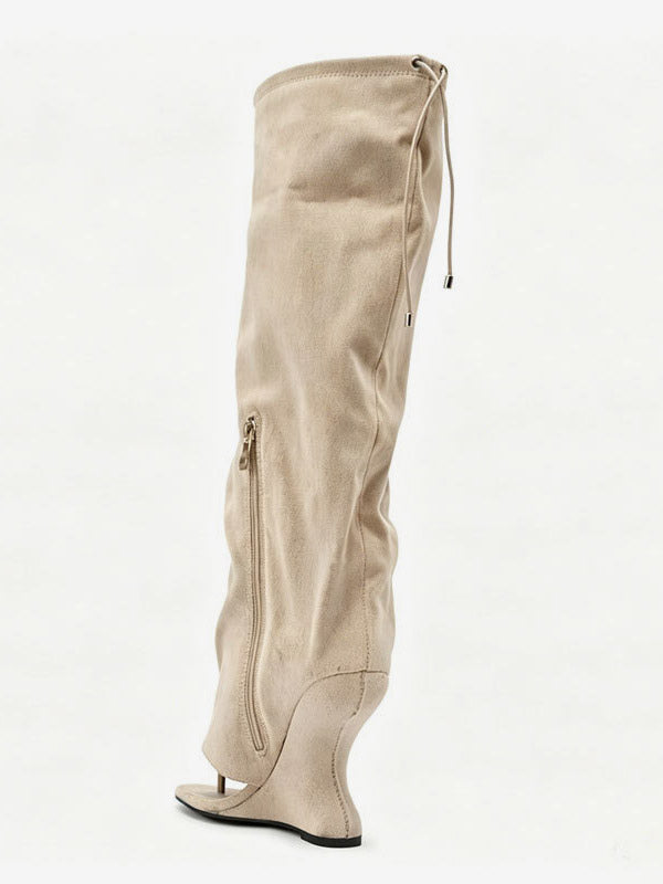 Yellow Wedge Suede-Effect Knee-High Boots — view 9